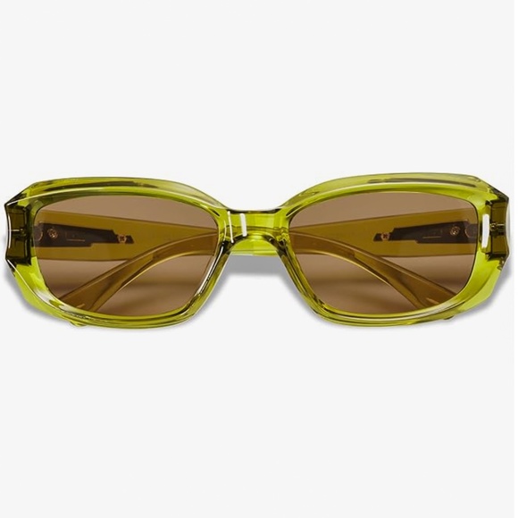 Olive Green Wrap Around Trendy Rectangle Men Women Y2K Cool Fashion Sunglasses - Picture 2 of 5